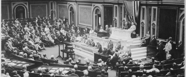 President Wilson before Congress announcing the break in the official relations with Germany U.S. National Archives and Records Administration