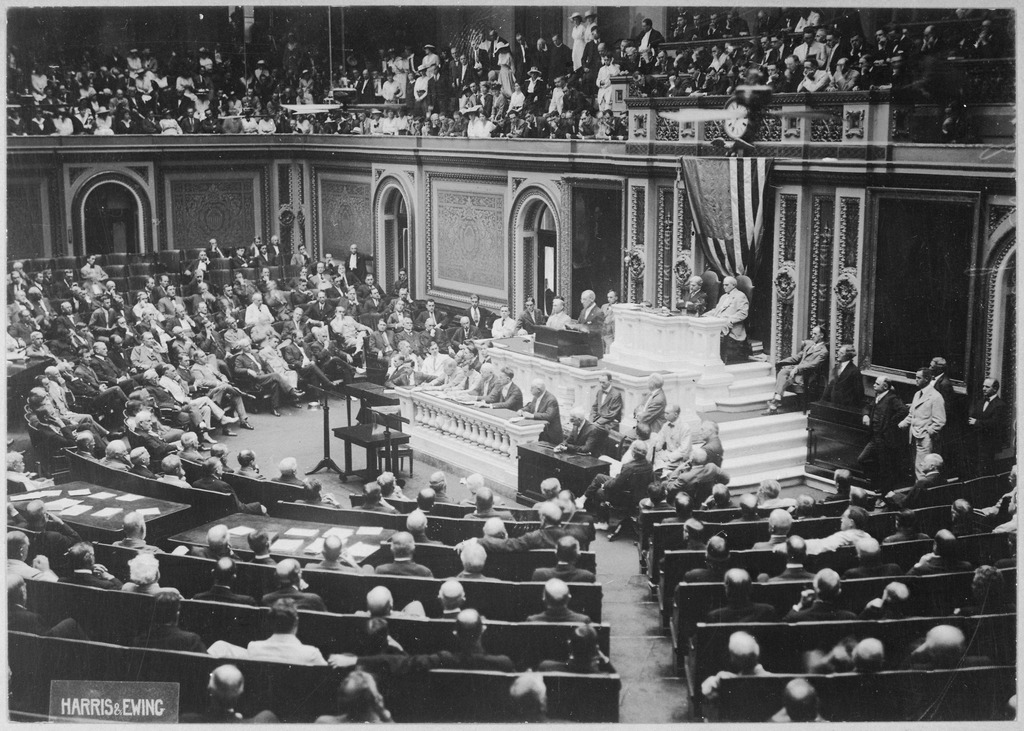President Wilson before Congress announcing the break in the official relations with Germany U.S. National Archives and Records Administration