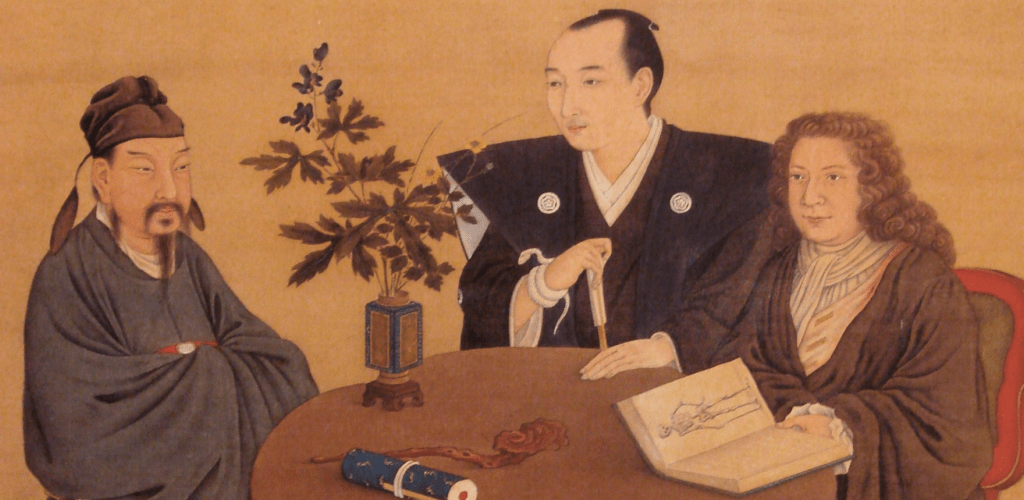 A meeting of Japan, China and the West. Late 18th century, by Shiba Kokan.