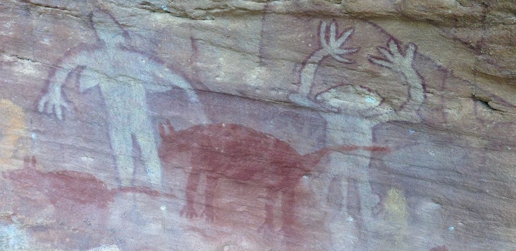 Dingo painting Split Rock Australian Aboriginal Art site Laura North Queensland by Doug Beckers