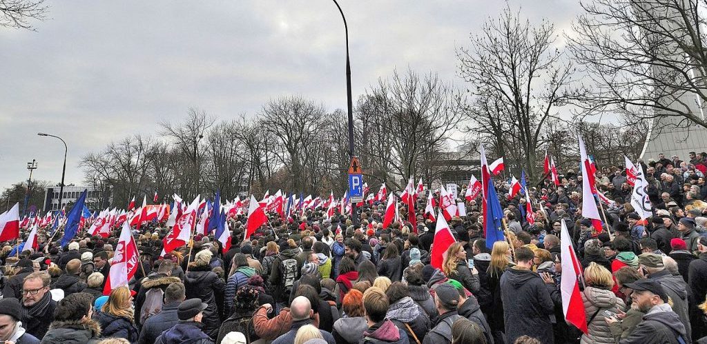 A demonstration organised by the Committee for the Defence of Democracy KOD in front of the Sejm in Warsaw by Adrian Grycuk