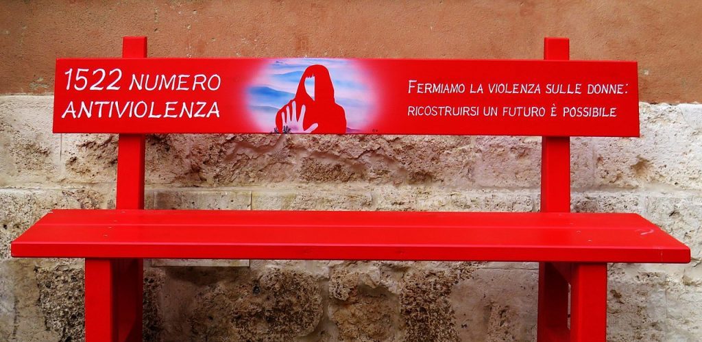 Red bench in front of Palazzo Chigi Zondadari to remember all the women victims of violence Propoli87