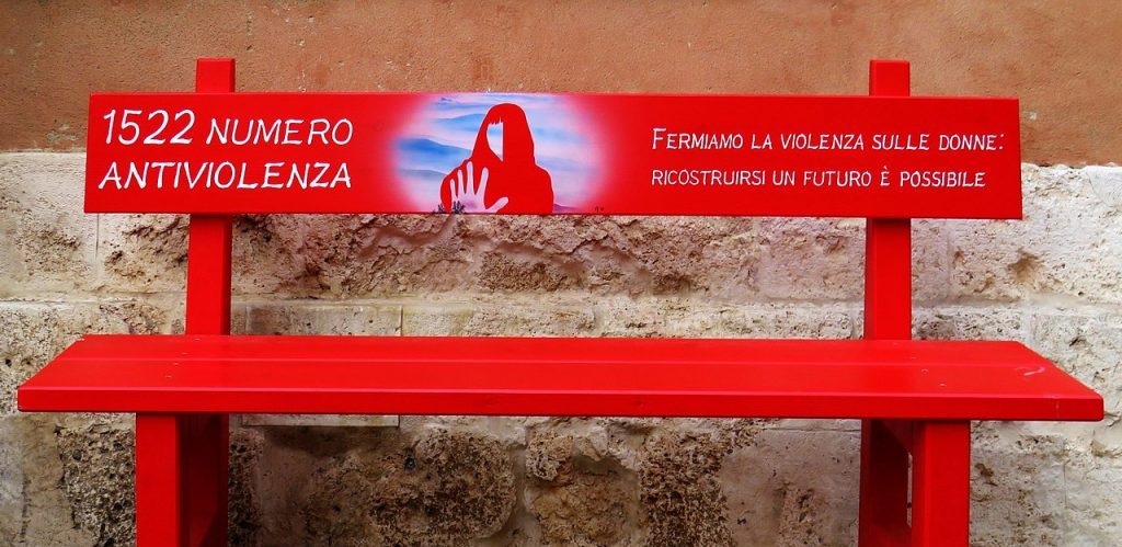 Red bench in front of Palazzo Chigi Zondadari to remember all the women victims of violence Propoli87