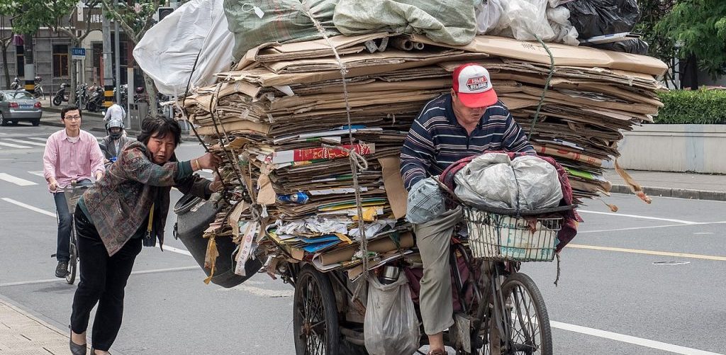 Transport of Recycled Material on a Freight Bicycle in Shanghai by Ermell