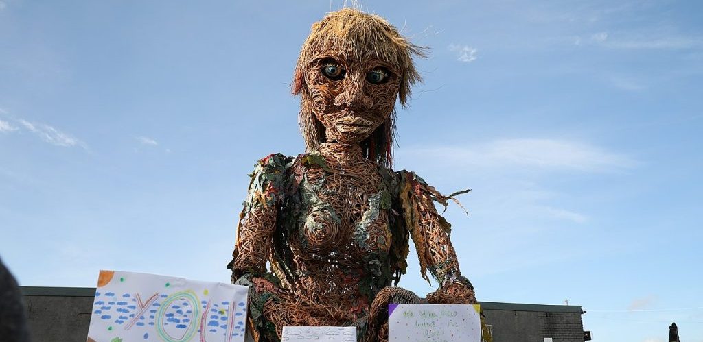 A giant puppet of a sea goddess made entirely of recycled materials walked through Glasgow during the COP26 climate change summit by Scottish Government