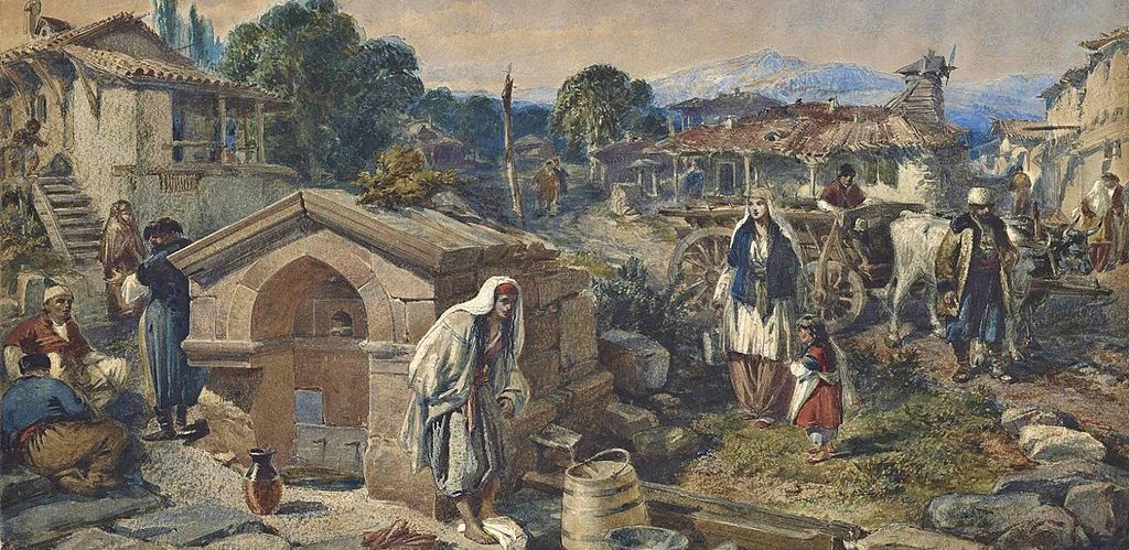 A Tartar Village of Warnoutska Crimea 1858 by William Simpson