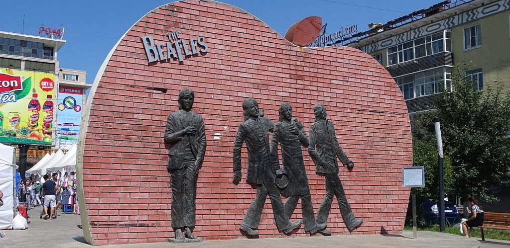 Beatles monument in Ulaanbaatar erected in 2008 bas relief in bronze by Ljuba Brank