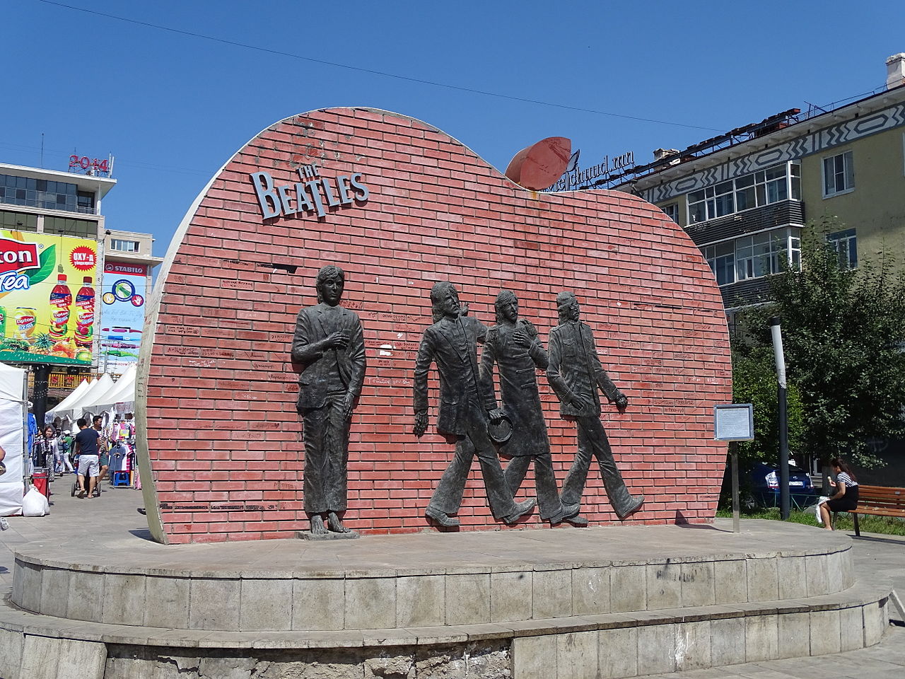 Beatles monument in Ulaanbaatar erected in 2008 bas relief in bronze by Ljuba Brank