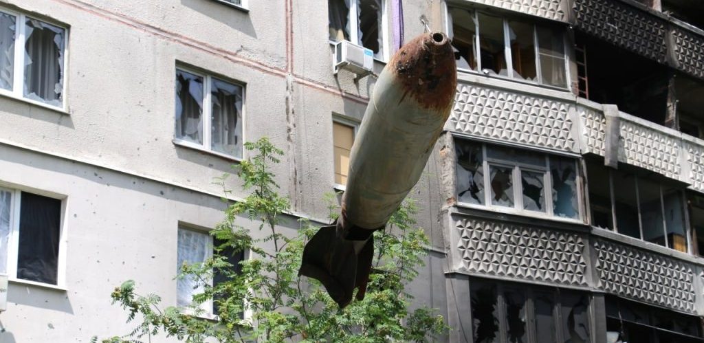 Removal of an unexploded air dropped bomb FAB 500 which was dropped on a 9 storey residential building in Kharkiv city by Main Directorate of the State Emergency Service of Ukraine