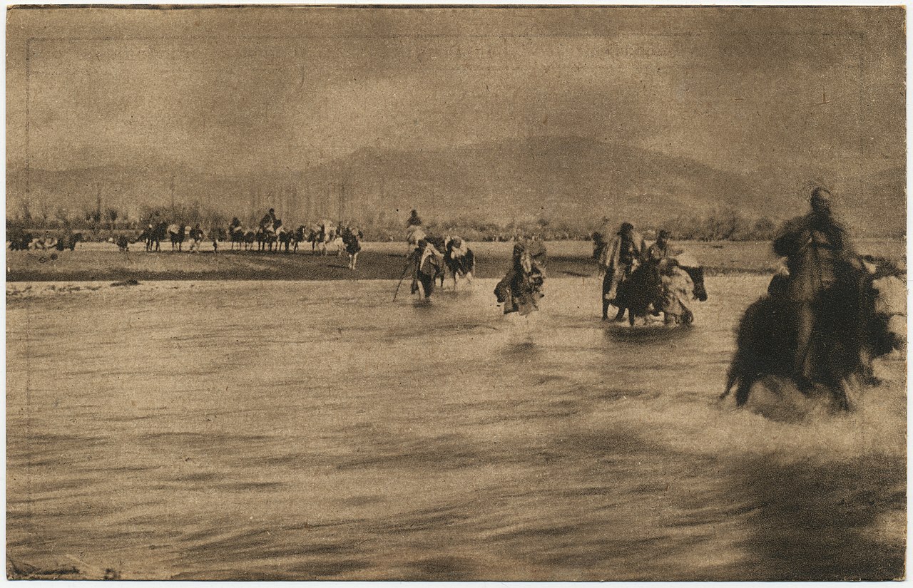 Serbian army crossing Mace river in Albania by Risto Sukovic 1885 1939