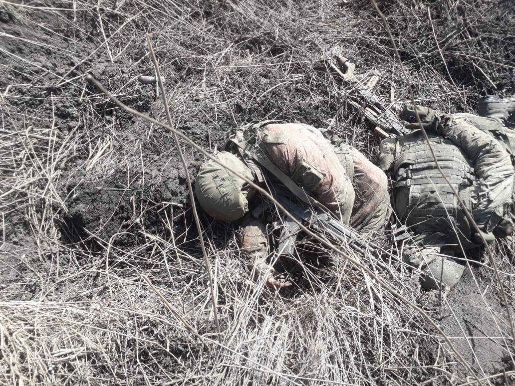 Russian soldiers frozen to death in fields near Chuhuiv Ukraine March 2022 by Ukrainian Army