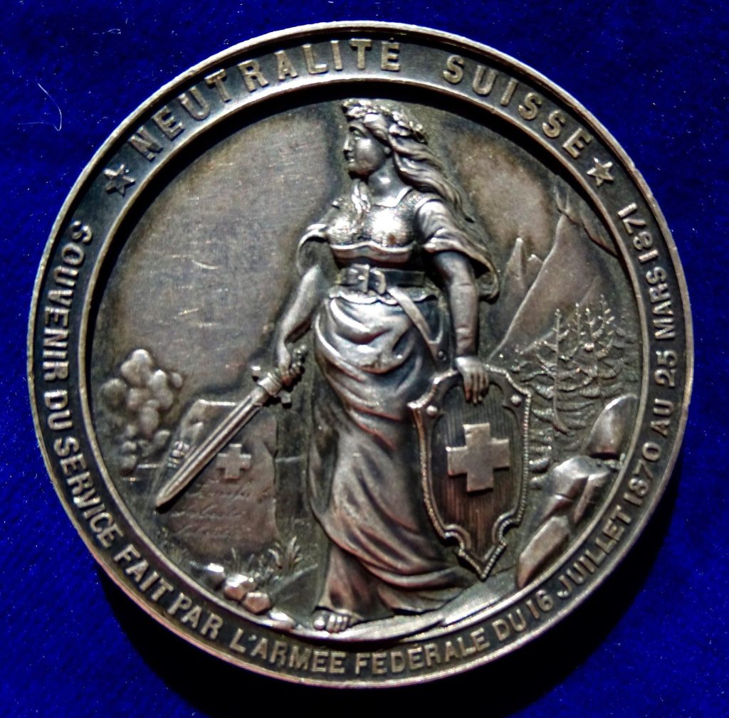 Swiss medal commemorating the defence of Swiss neutrality during the Franco Prussian War 1870 1871