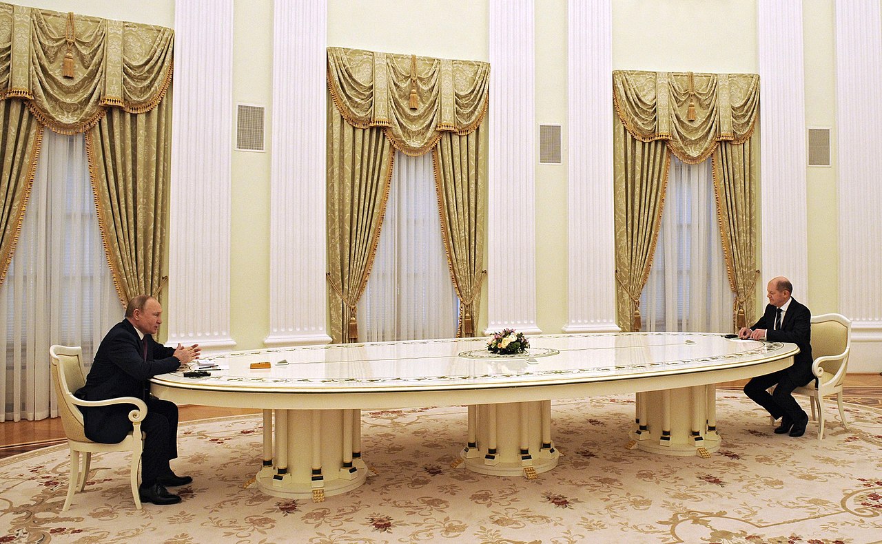 President of Russia Vladimir Putin at a meeting Federal Chancellor of Germany Olaf Scholz in the Kremlin in Moscow by Presidential Executive Office of Russia