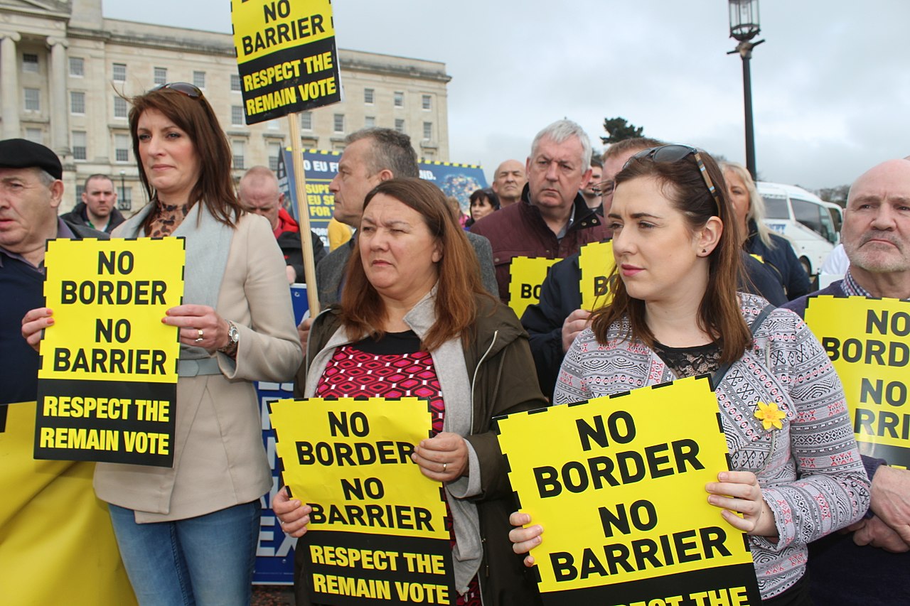 Sinn Fein anti hard border protest at Stormont by Sinn Fein