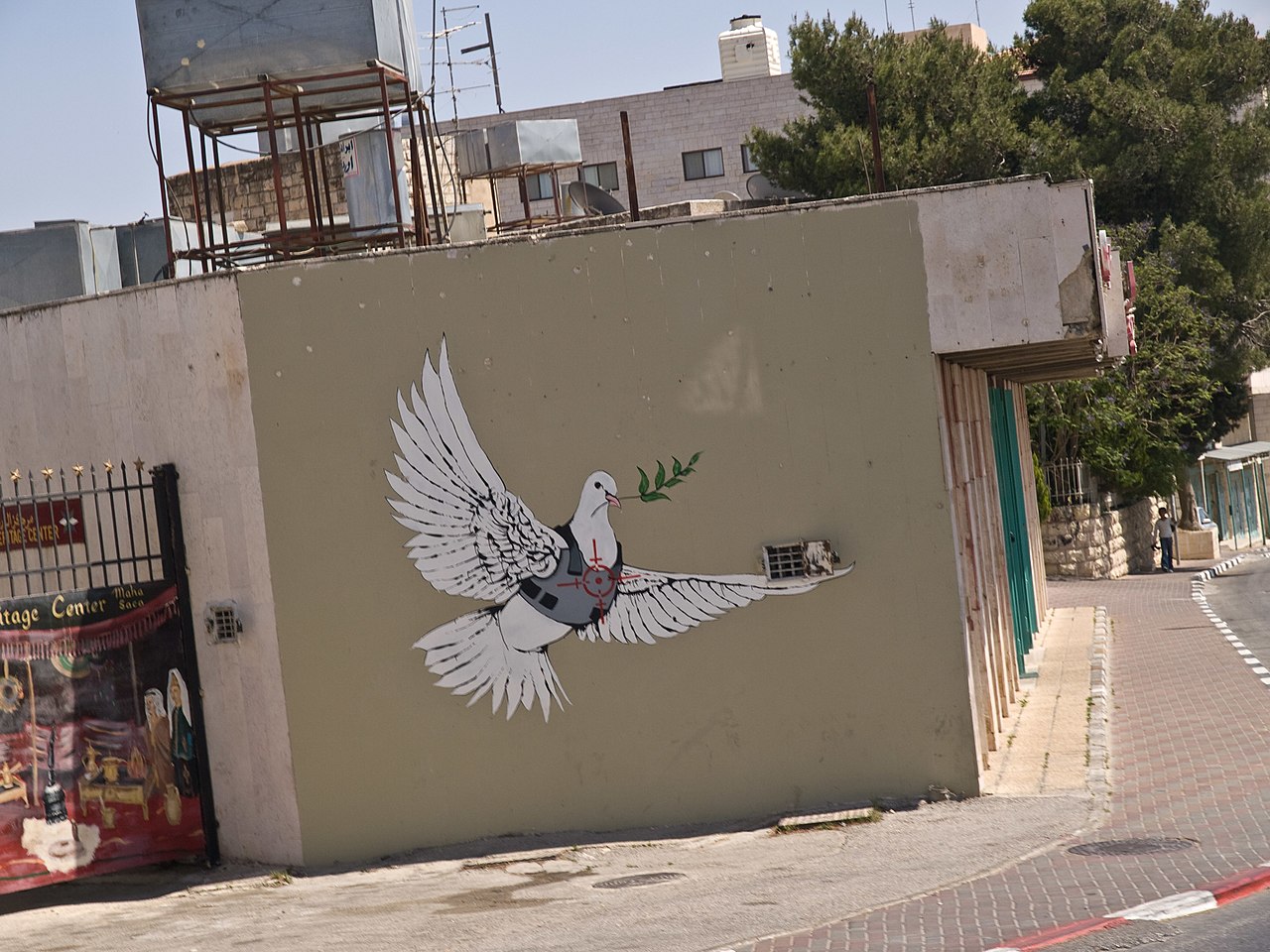 Banksy Peace Dove 2008 distant view by PalFest