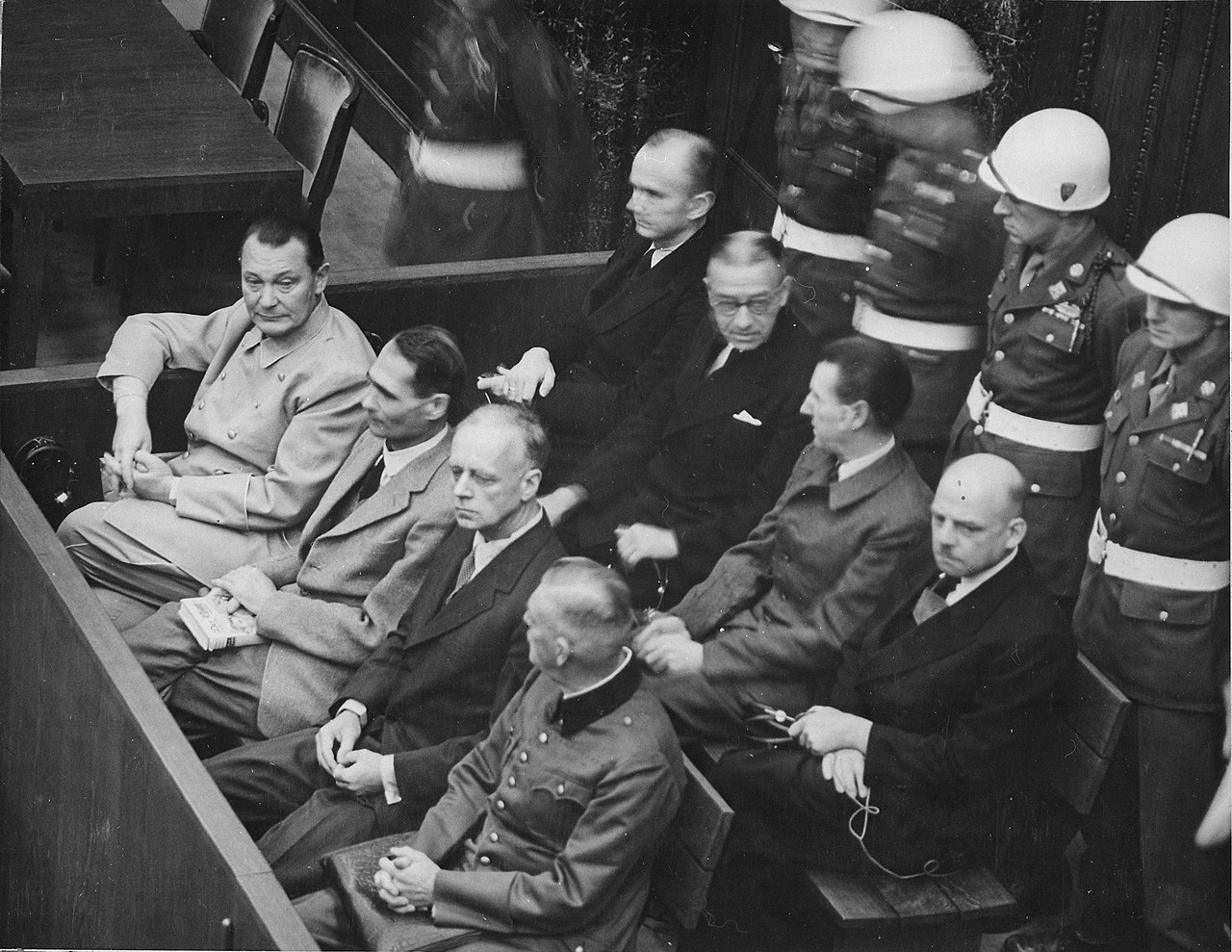 Nuremberg Trials. Defendants in their dock circa 1945 1946 by National Archives and Records Administration