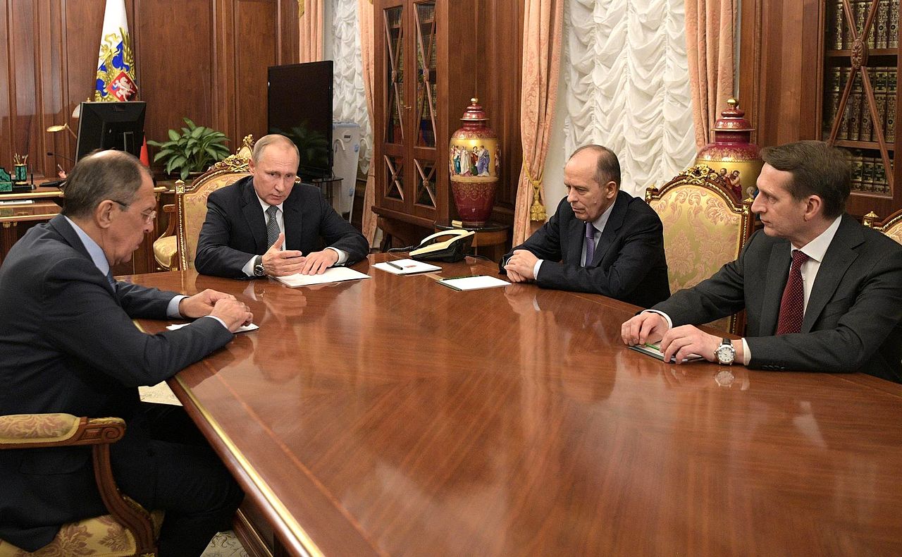 Vladimir Putin meeting with Sergey Lavrov Sergei Naryshkin and Alexander Bortnikow Пресс служба Президента России