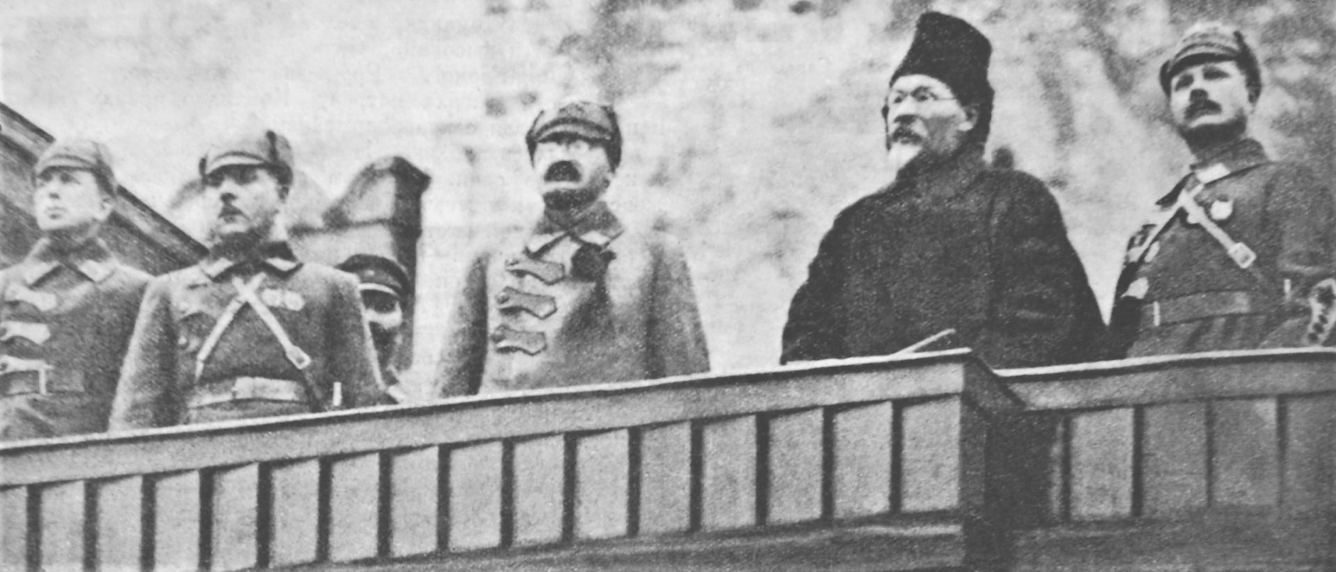 Leon Trotsky attends October Revolution parade on The Red Square 07 Nov, 1924, by Vassily Ivanovich Saveliev