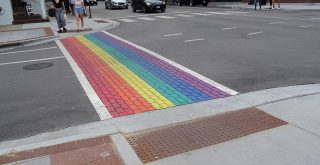 LGBTQ+ pedestrian which is colored in the rainbow flag in Chicago by Orlandowood365